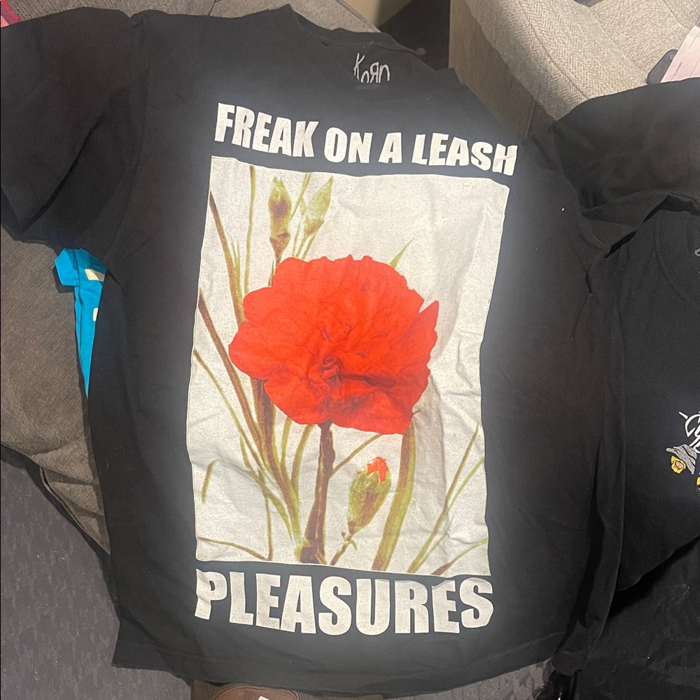 Pleasures Black Graphic T-Shirt with Red Flower